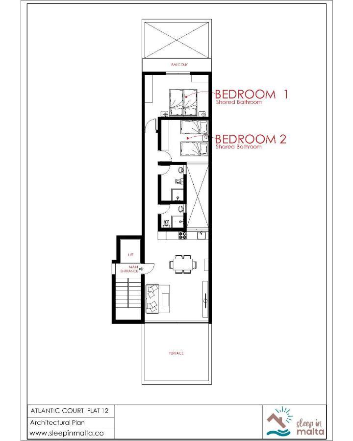 F12 Room 2, Private Room Two Single Beds Privated Bathroom In Shared Flat Msida Exterior photo